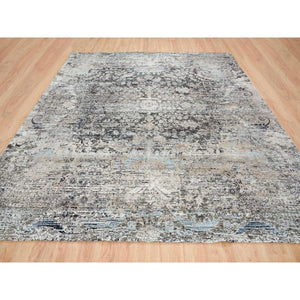 11'9"x12'3" Gray, Transitional Persian Influence Erased Medallion Design, Silk with Textured Wool, Hand Knotted, Square Oriental Rug FWR394134