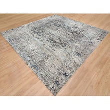 Load image into Gallery viewer, 11&#39;9&quot;x12&#39;3&quot; Gray, Transitional Persian Influence Erased Medallion Design, Silk with Textured Wool, Hand Knotted, Square Oriental Rug FWR394134