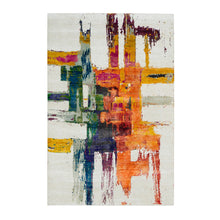 Load image into Gallery viewer, 5&#39;10&quot;x9&#39;1&quot; Colorful, Wool and Sari Silk, Modern Design Abstract Motifs with Painter&#39;s Brush Strokes, Hand Knotted Oriental Rug FWR394146