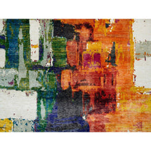 Load image into Gallery viewer, 5&#39;10&quot;x9&#39;1&quot; Colorful, Wool and Sari Silk, Modern Design Abstract Motifs with Painter&#39;s Brush Strokes, Hand Knotted Oriental Rug FWR394146