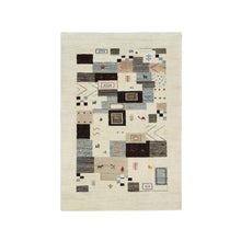 Load image into Gallery viewer, 4&#39;x6&#39;1&quot; Eggshell White, 100 % Wool, Lori Buft Gabbeh with Small Animal and Human Figurines, Thick and Plush, Hand Knotted, Oriental Rug FWR394560