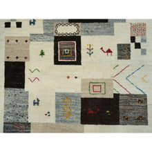 Load image into Gallery viewer, 4&#39;x6&#39;1&quot; Eggshell White, 100 % Wool, Lori Buft Gabbeh with Small Animal and Human Figurines, Thick and Plush, Hand Knotted, Oriental Rug FWR394560