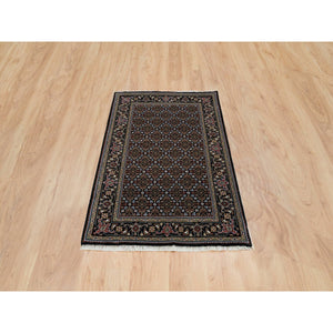 3'x5'2" Eerie Black, Hand Knotted, 175 KPSI, Tabriz Mahi with All Over Fish Design, 100% Wool, Oriental Rug FWR394848