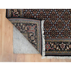 3'x5'2" Eerie Black, Hand Knotted, 175 KPSI, Tabriz Mahi with All Over Fish Design, 100% Wool, Oriental Rug FWR394848