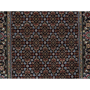 3'x5'2" Eerie Black, Hand Knotted, 175 KPSI, Tabriz Mahi with All Over Fish Design, 100% Wool, Oriental Rug FWR394848