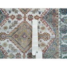 Load image into Gallery viewer, 2&#39;7&quot;x8&#39; Lexicon White, Extra Soft Wool, Plush and Lush, Natural Dyes, Unique Flower Rosettes Border Design, Shiraz Reimagined, Hand Knotted, Runner Sustainable Oriental Rug FWR395196