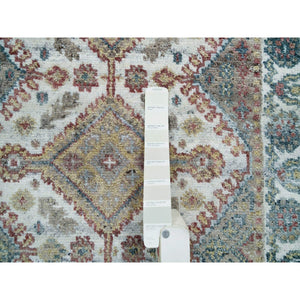 2'7"x8' Lexicon White, Extra Soft Wool, Plush and Lush, Natural Dyes, Unique Flower Rosettes Border Design, Shiraz Reimagined, Hand Knotted, Runner Sustainable Oriental Rug FWR395196
