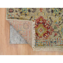 Load image into Gallery viewer, 2&#39;x3&#39; Khaki, Hand Knotted, The Sunset Rosettes with Soft Colors, Wool and Pure Silk, Mat Oriental Rug FWR395310