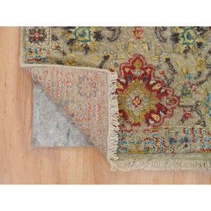2'x3' Khaki, Hand Knotted, The Sunset Rosettes with Soft Colors, Wool and Pure Silk, Mat Oriental Rug FWR395310