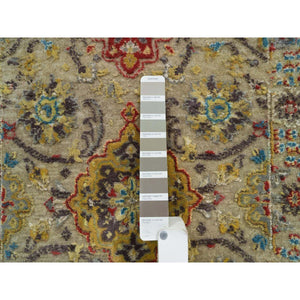 2'x3' Khaki, Hand Knotted, The Sunset Rosettes with Soft Colors, Wool and Pure Silk, Mat Oriental Rug FWR395310