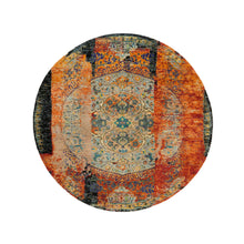 Load image into Gallery viewer, 6&#39;1&quot;x6&#39;1&quot; Metallic Orange, Ancient Ottoman Erased Design, Ghazni Wool, Hand Knotted, Round Oriental Rug FWR395478