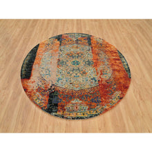 Load image into Gallery viewer, 6&#39;1&quot;x6&#39;1&quot; Metallic Orange, Ancient Ottoman Erased Design, Ghazni Wool, Hand Knotted, Round Oriental Rug FWR395478