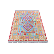 Load image into Gallery viewer, 3&#39;1&quot;x4&#39;8&quot; Reversible Flat Weave Afghan Kilim Colorful Geometric Design Natural Wool Hand Woven Oriental Rug FWR397128