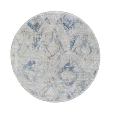 Load image into Gallery viewer, 6&#39;1&quot;x6&#39;1&quot; Ivory Large Elements with Pastels Modern Round Silk with Textured Wool Hand Knotted Oriental Rug FWR398916