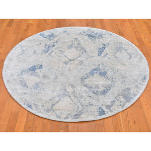 6'1"x6'1" Ivory Large Elements with Pastels Modern Round Silk with Textured Wool Hand Knotted Oriental Rug FWR398916