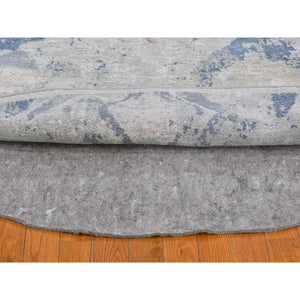 6'1"x6'1" Ivory Large Elements with Pastels Modern Round Silk with Textured Wool Hand Knotted Oriental Rug FWR398916