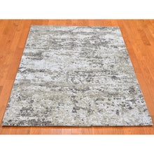 Load image into Gallery viewer, 4&#39;1&quot;x6&#39; Gray Persian Knot with Abstract Design Wool and Silk Denser Weave Hand Knotted Oriental Rug FWR399006