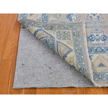 Load image into Gallery viewer, 4&#39;x5&#39;8&quot; Gray and Blue Vintage Look Kazak Geometric Design Hand Knotted Natural Wool Oriental Rug FWR399492