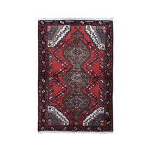 Load image into Gallery viewer, 4&#39;1&quot;x6&#39;2&quot; Vintage Persian Hamadan with Triple Medallion Design Organic Wool Hand Knotted Clean Oriental Rug FWR400008