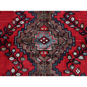 4'1"x6'2" Vintage Persian Hamadan with Triple Medallion Design Organic Wool Hand Knotted Clean Oriental Rug FWR400008
