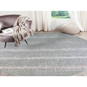 12'x12' Cardiac Design with Pastel Colors Round Textured Wool and Pure Silk Hand Knotted Oriental Rug FWR400200