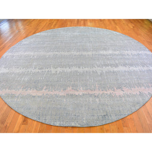 12'x12' Cardiac Design with Pastel Colors Round Textured Wool and Pure Silk Hand Knotted Oriental Rug FWR400200