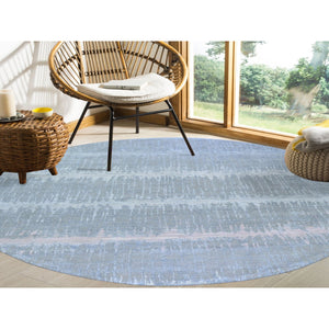 10'1"x10'1" Cardiac Design with Pastel Colors Round Textured Wool and Pure Silk Hand Knotted Oriental Rug FWR400206