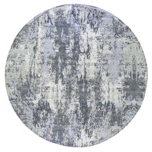 Load image into Gallery viewer, 12&#39;1&quot;x12&#39;1&quot; Abstract Design Wool and Silk Round Denser Weave Charcoal Gray Persian Knot Hand Knotted Oriental Rug FWR400398