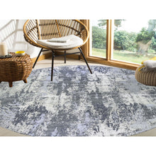 Load image into Gallery viewer, 12&#39;1&quot;x12&#39;1&quot; Abstract Design Wool and Silk Round Denser Weave Charcoal Gray Persian Knot Hand Knotted Oriental Rug FWR400398