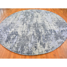 Load image into Gallery viewer, 12&#39;1&quot;x12&#39;1&quot; Abstract Design Wool and Silk Round Denser Weave Charcoal Gray Persian Knot Hand Knotted Oriental Rug FWR400398