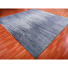 Load image into Gallery viewer, 10&#39;1&quot;x10&#39;1&quot; Pure Wool Horizontal Ombre Design Blue Oceanic Hand Knotted Square Oriental Rug FWR401112