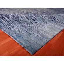 Load image into Gallery viewer, 10&#39;1&quot;x10&#39;1&quot; Pure Wool Horizontal Ombre Design Blue Oceanic Hand Knotted Square Oriental Rug FWR401112