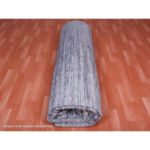 10'1"x10'1" Pure Wool Horizontal Ombre Design Blue Oceanic Hand Knotted Square Oriental Rug FWR401112