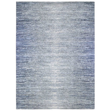 Load image into Gallery viewer, 10&#39;x14&#39; Horizontal Ombre Design Hand Knotted Denim Blue Wool and Pure Silk Oriental Rug FWR401820