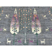 Load image into Gallery viewer, 12&#39;x12&#39; Gray Peshawar Folk Art Willow and Cypress Tree Design Hand Knotted Borderless Round Oriental Rug FWR402954