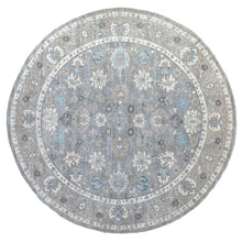 Load image into Gallery viewer, 12&#39;x12&#39; All New Hand Knotted Soft Velvety Wool Fine Peshawar Silver Gray With Floral Motifs Oriental Round Rug FWR405396