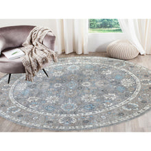 Load image into Gallery viewer, 12&#39;x12&#39; All New Hand Knotted Soft Velvety Wool Fine Peshawar Silver Gray With Floral Motifs Oriental Round Rug FWR405396