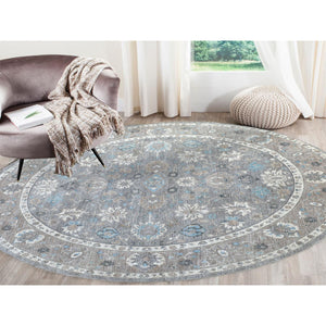 12'x12' All New Hand Knotted Soft Velvety Wool Fine Peshawar Silver Gray With Floral Motifs Oriental Round Rug FWR405396