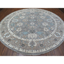 Load image into Gallery viewer, 12&#39;x12&#39; All New Hand Knotted Soft Velvety Wool Fine Peshawar Silver Gray With Floral Motifs Oriental Round Rug FWR405396