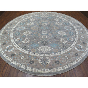 12'x12' All New Hand Knotted Soft Velvety Wool Fine Peshawar Silver Gray With Floral Motifs Oriental Round Rug FWR405396