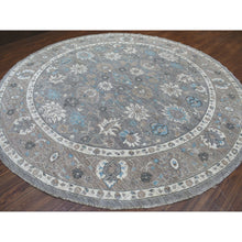 Load image into Gallery viewer, 12&#39;x12&#39; All New Hand Knotted Soft Velvety Wool Fine Peshawar Silver Gray With Floral Motifs Oriental Round Rug FWR405396