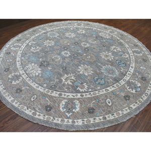 12'x12' All New Hand Knotted Soft Velvety Wool Fine Peshawar Silver Gray With Floral Motifs Oriental Round Rug FWR405396