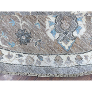 12'x12' All New Hand Knotted Soft Velvety Wool Fine Peshawar Silver Gray With Floral Motifs Oriental Round Rug FWR405396