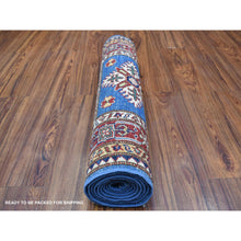 Load image into Gallery viewer, 2&#39;6&quot;x8&#39;8&quot; Denim Blue Super Kazak Tribal Design With Soft, Natural Wool Hand Knotted Oriental Rug FWR405924