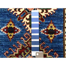 Load image into Gallery viewer, 2&#39;7&quot;x8&#39;7&quot; Extra Soft Wool Denim Blue Super Kazak With Tribal Design Hand Knotted Oriental Runner Rug FWR405960