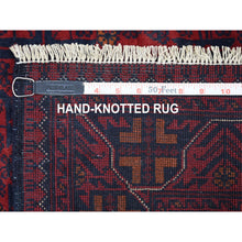 Load image into Gallery viewer, 4&#39;2&quot;x6&#39;5&quot; Deep and Saturated Red Hand Knotted Afghan Khamyab with Geometric Design Denser Weave with Shiny Wool Oriental Rug FWR406818