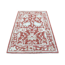 Load image into Gallery viewer, 4&#39;x5&#39;9&quot; Hand Knotted Brick Red Angora Oushak Pure Afghan Wool with Soft, Velvety Plush Oriental Rug FWR408246