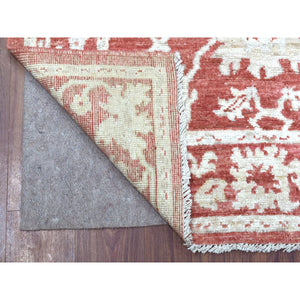 4'x5'9" Hand Knotted Brick Red Angora Oushak Pure Afghan Wool with Soft, Velvety Plush Oriental Rug FWR408246