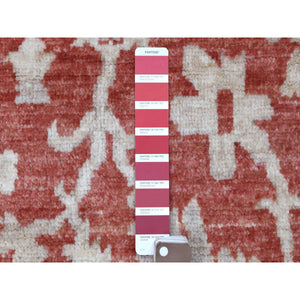 4'x5'9" Hand Knotted Brick Red Angora Oushak Pure Afghan Wool with Soft, Velvety Plush Oriental Rug FWR408246