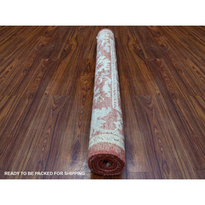 4'x5'9" Hand Knotted Brick Red Angora Oushak Pure Afghan Wool with Soft, Velvety Plush Oriental Rug FWR408246